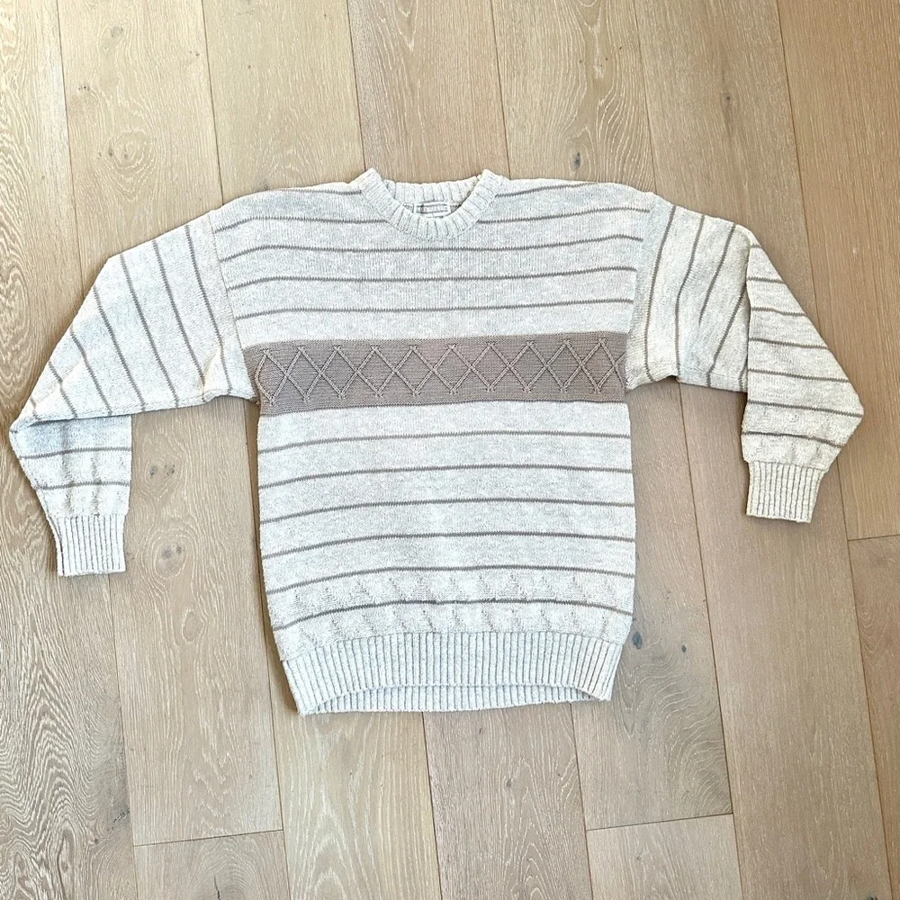 Vintage 80s Lord Jeff crewneck pullover striped Men sweater made in the USA Med - Picture 3 of 6